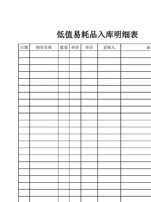 低值易耗品入库明细表