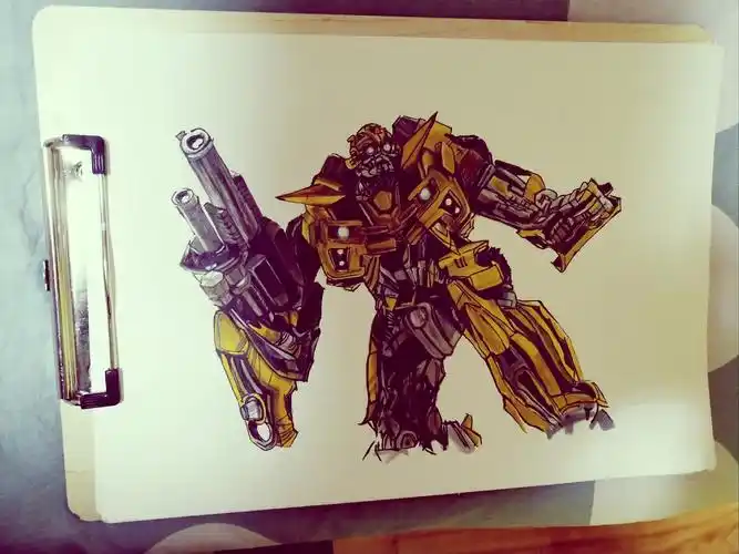 马克笔手绘变形金刚大黄蜂