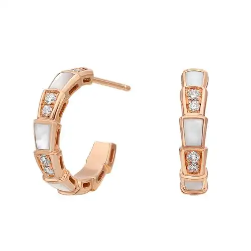 宝格丽 经典款白贝母18k金玫瑰金带钻 蛇形耳环 356170【正品 价