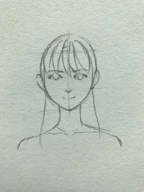 零基础人物手绘～正面长直发铅笔稿