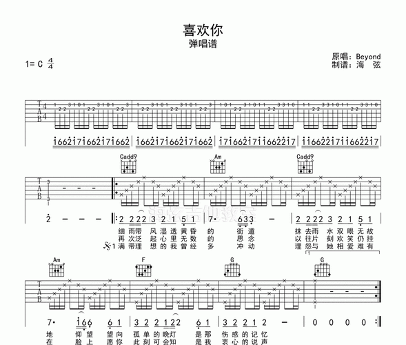 喜欢你弹唱吉他谱c调 beyond乐队 黄家驹吉他谱