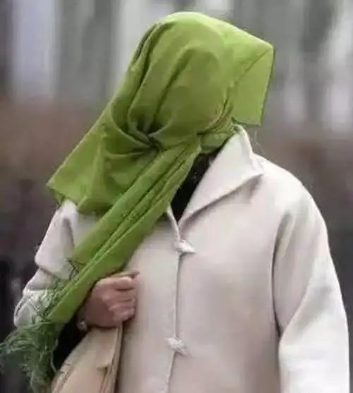 天津大妈头上的纱巾沙尘暴也吹不进去