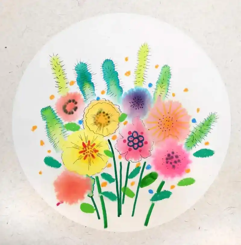 鲜花朵朵  创意美术作品  五岁