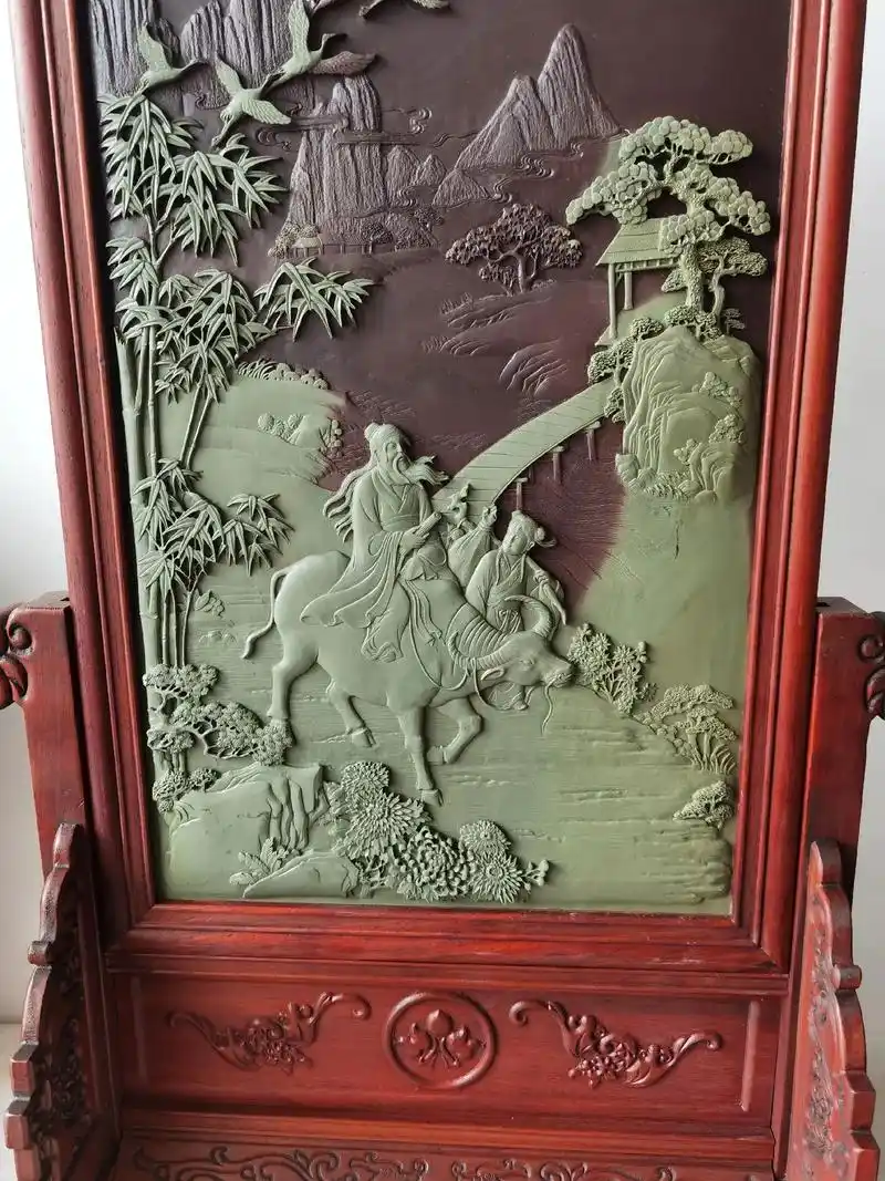 老子出关,屏风#虢州石#手工雕刻