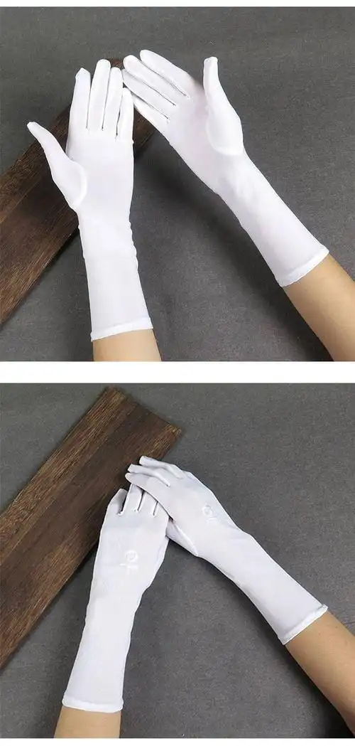 恒源祥网红同款防晒手套女薄款中长款春夏季透气全指弹力绣花防紫外线