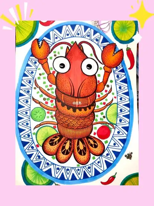 02小龙虾吧7115_线描_儿童画_龙虾_小龙虾_儿童线描_文化_绘画