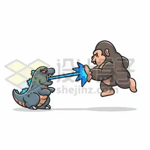 卡通哥斯拉原子吐息大战金刚8203041矢量图片免抠素材