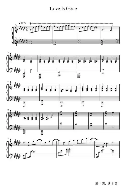 loveisgone钢琴谱zard降g调钢琴弹唱五线谱