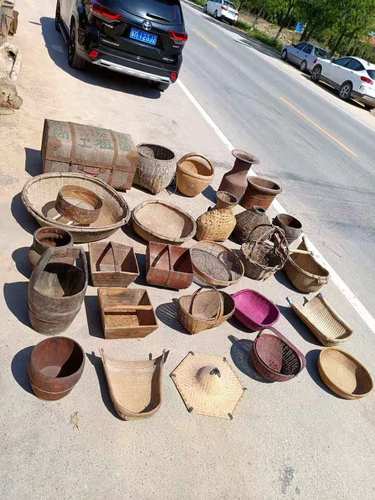 民俗老物件竹编篮子木筐提筐木桶斗笠簸箕怀旧复古传统工艺品摆件