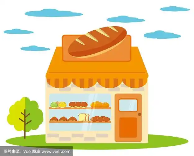 面包店矢量插图.面包在店门口排着队