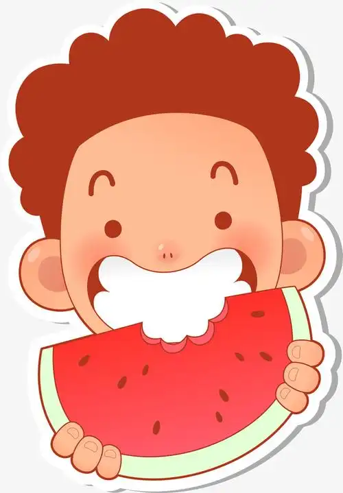卡通吃西瓜的男孩素材免费下载_觅元素