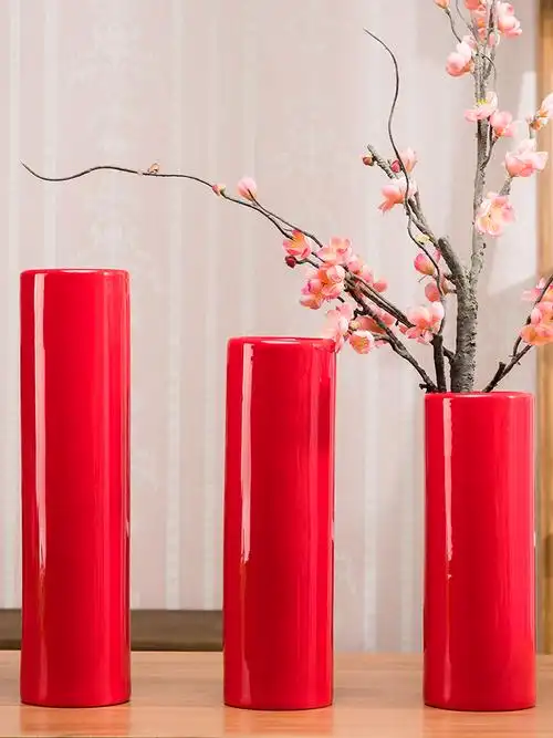 陶瓷落地大花瓶大号红色现代简约客厅水培干花插花花瓶