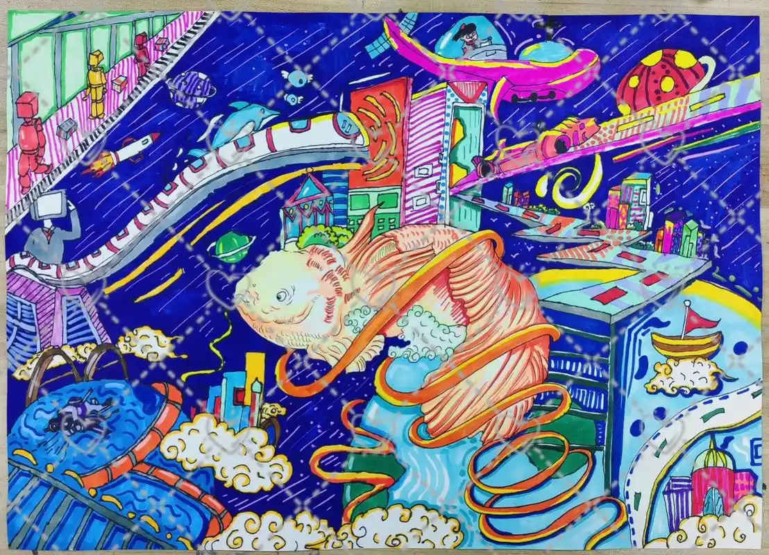科幻画 未来科技空中之城儿童主题绘画96.梦幻星空,一起遨游 - 抖音