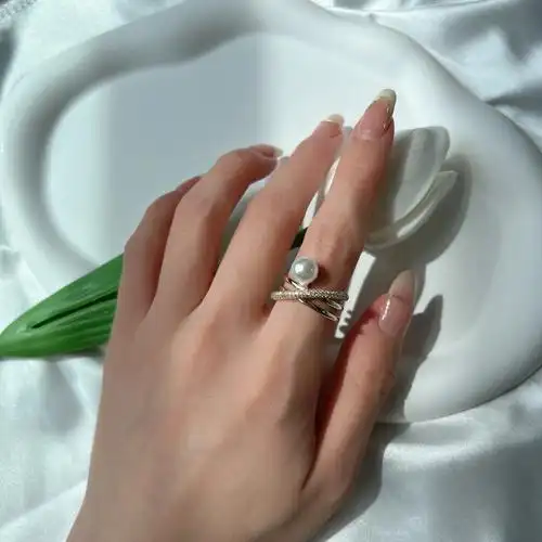 珍珠镶钻开口食指戒戒指