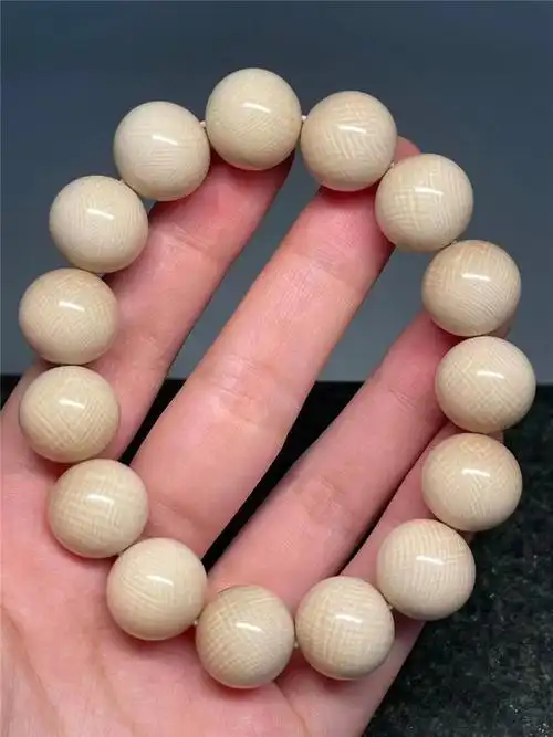 凌盛猛犸象牙果冻满纹手串白冰料满纹圆珠配饰文玩散珠佛珠手链隔珠子