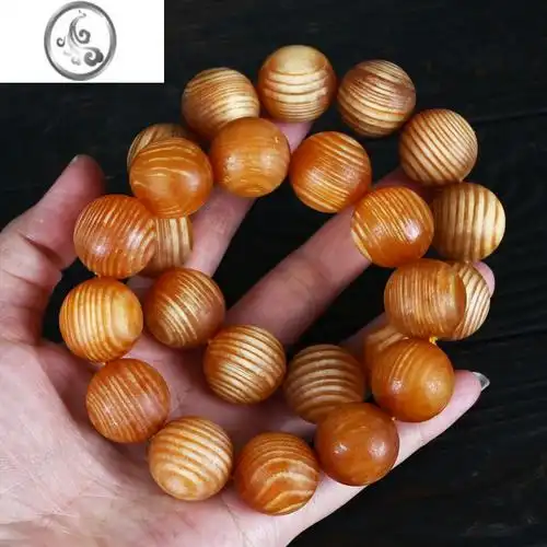 jimi琥珀木手串东北长白山沉香全满油松明子透光手链佛珠全玉化