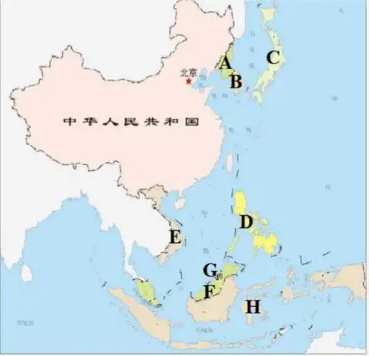 下图是我国海上邻国分布图,请根据该图回答以下几个问题.