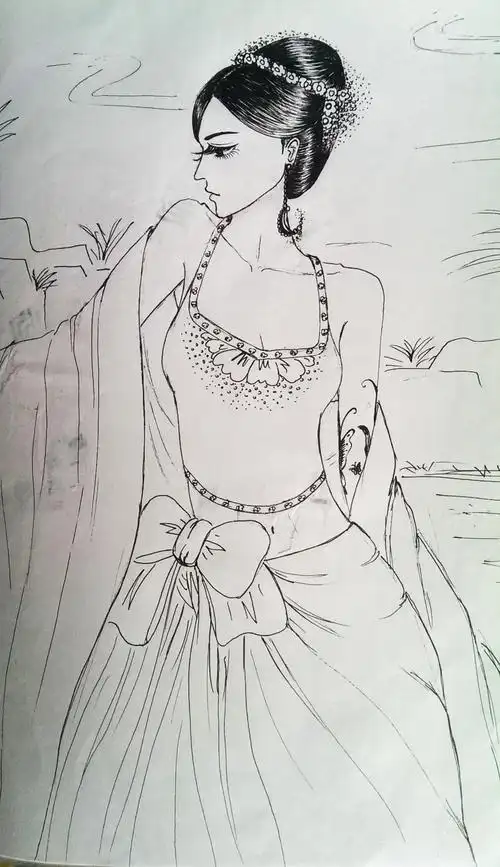 古装少女简笔画素描