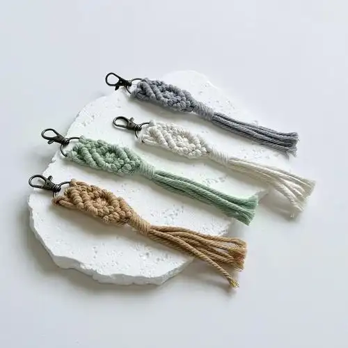 亚马逊手工编织包挂件欧美钥匙圈棉绳流苏钥匙扣波西米亚复古挂饰