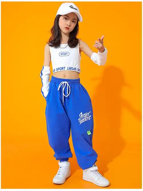 儿童爵士舞服装女童夏街舞套装嘻哈上衣练功舞蹈女孩走秀演出服潮上衣
