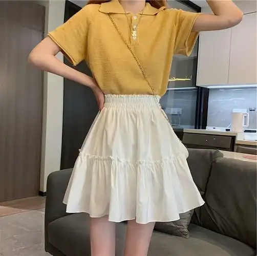 白色短裙女夏百搭a字裙设计感小众高腰裙子女生夏天小个子半身裙