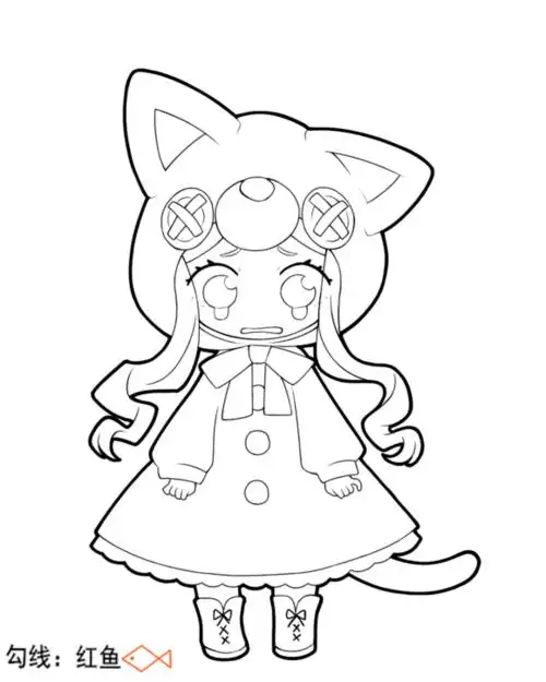 q版人物动漫线稿黑白线稿素材