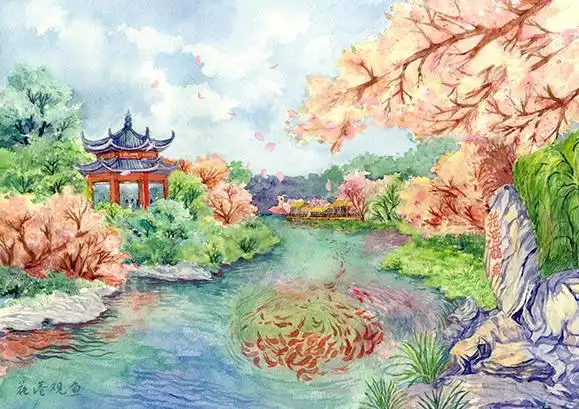 手绘西湖十景拼图