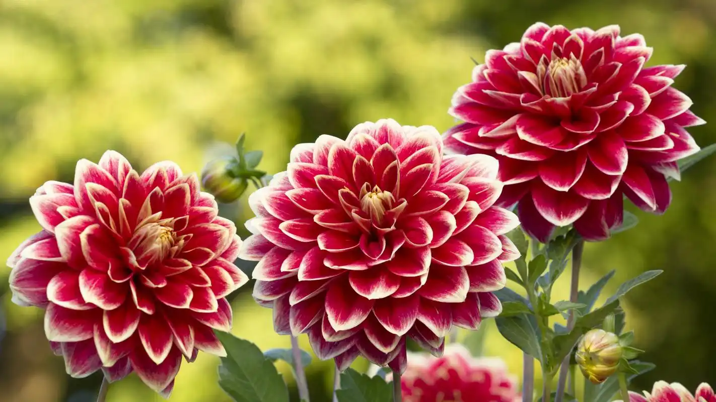 壁纸 鲜花,花园,大丽花,红白色的花瓣