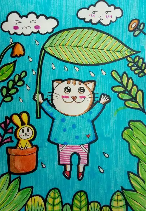 50张儿童画之01下雨.