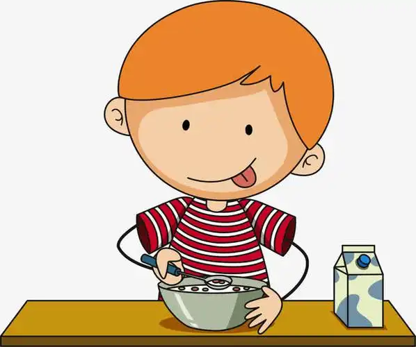 微笑卡通吃东西男孩