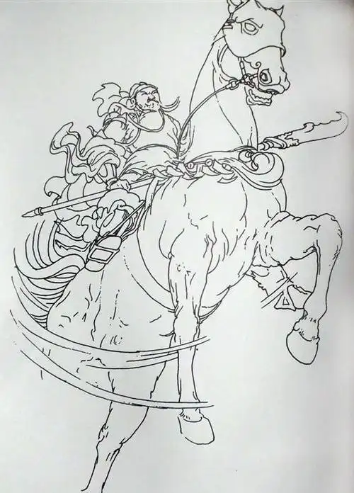 素材转载人物白描关公关云长