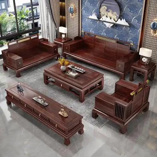 沙发新中式户型步步高升家具123客厅组合合大实木实木沙发