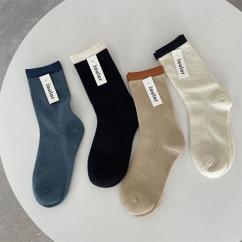 秋季撞色长筒网红袜袜子女士拼色潮袜ins纯棉春秋中筒袜百搭时尚