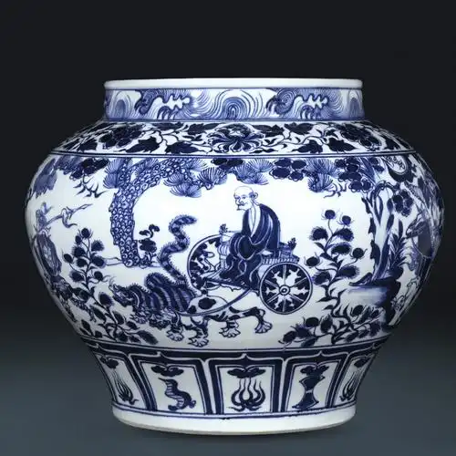 仿古元青花鬼谷子下山图花瓶大罐景德镇手绘陶瓷器花瓶收藏工艺品