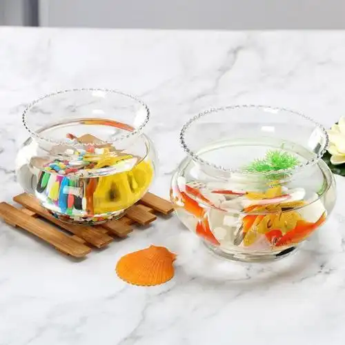 迷你小型桌面花边缸办公室金鱼缸水培绿萝超白玻璃圆形花边造景缸14