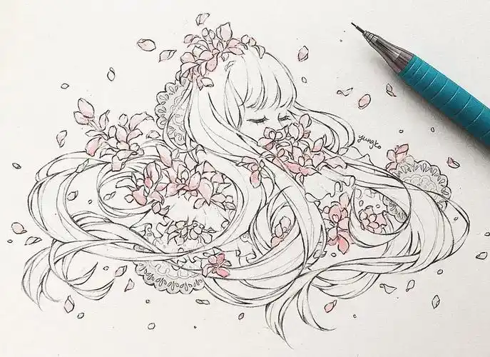 手绘动漫女孩头像线稿~画起来