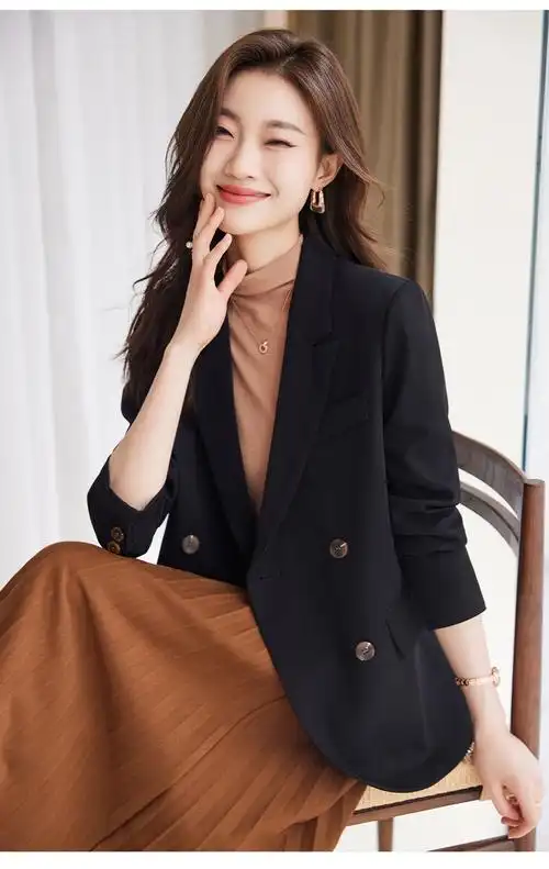 咖啡色西装外套女2023秋季新款时尚百搭休闲高级感气质小西服上衣