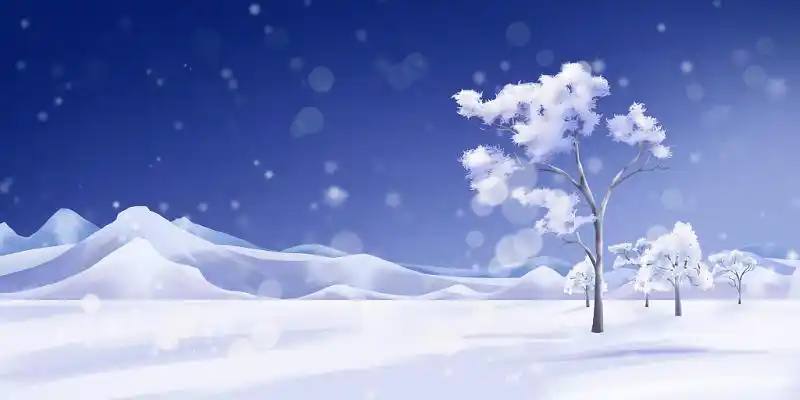 唯美蓝色大雪节气冬季雪景风景插画背景