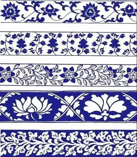 青花瓷元素的二方连续纹样.