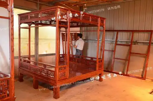 架子床 仿古实木床 中式架子床仿古 木雕床 明清古典床 三面围栏
