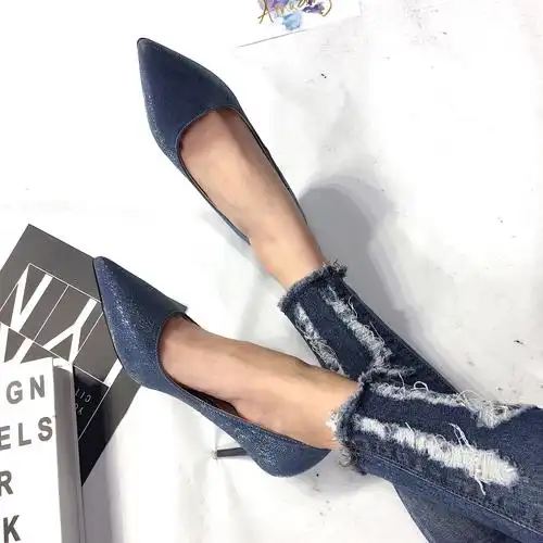 单鞋 包邮 7cm厘米高跟鞋 第2眼男人女鞋 尖头浅口性感细跟闪亮片单鞋