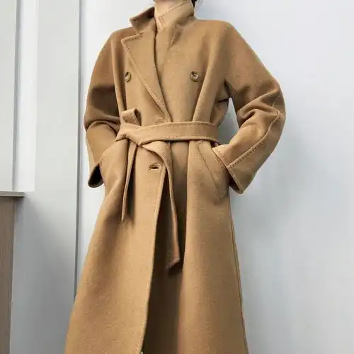 限量560高端高支羊绒大衣高支西装领双排扣长毛呢外套女101801