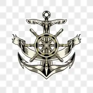 单色调船舵船锚和缎带组合纹身图片素材