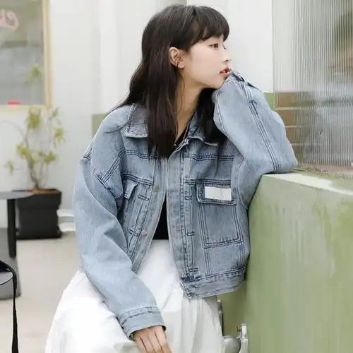 小个子短款牛仔外套女秋季韩版宽松学生党百搭春冬夹克上衣潮ins