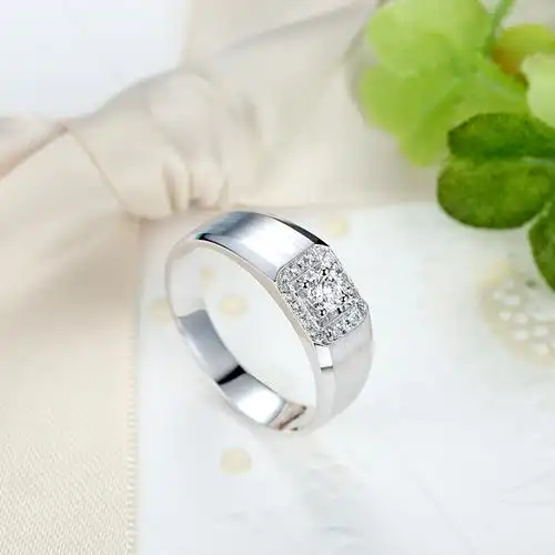 18k白金钻戒 婚戒 男戒 时尚白金钻戒 男士饰品 k金戒指-阿里巴巴