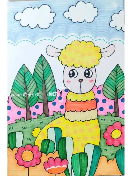 可爱动物儿童画—羊驼