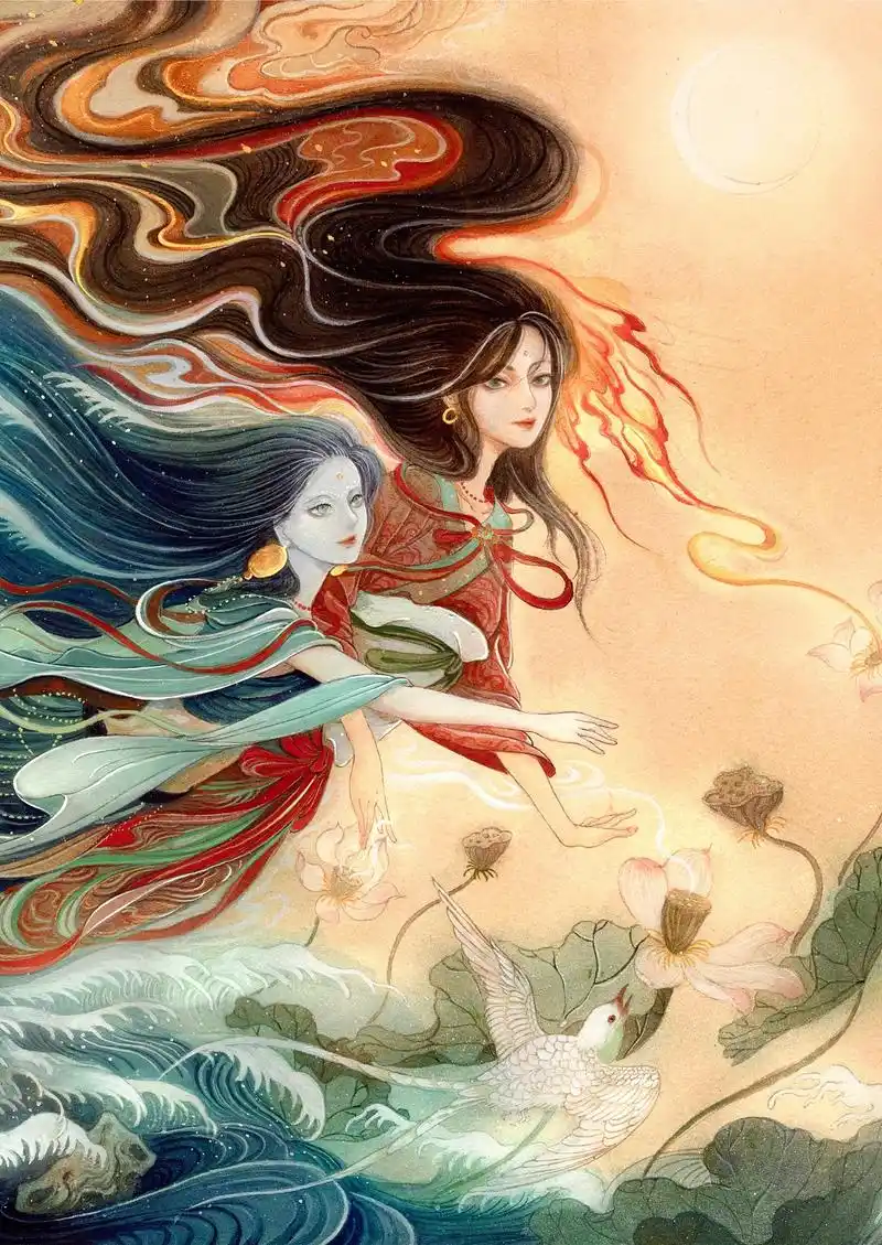 手绘「帝二女之娥皇女英」