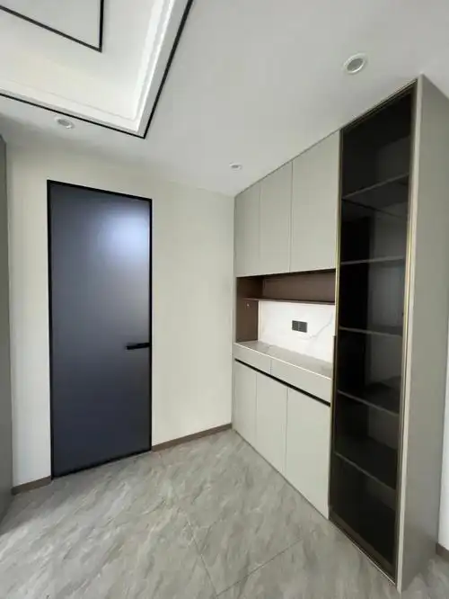 灰油砂隐框玻璃极简门