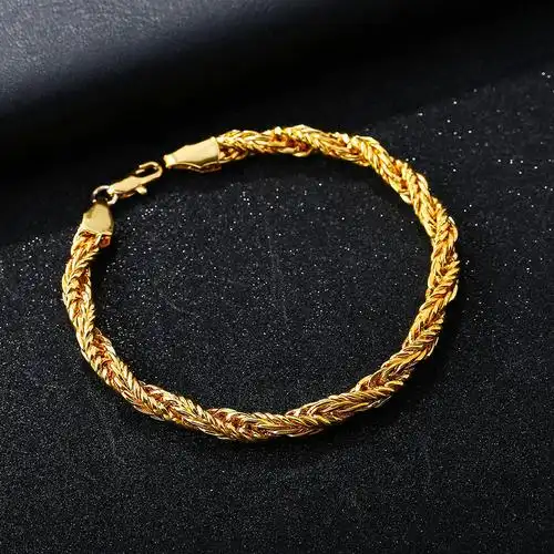 中依 速卖通热销爆款饰品 男士扭绳霸气18k金项链粗狂黄金手链