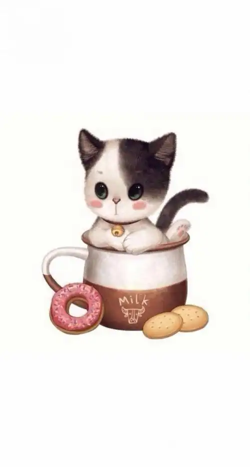 激萌茶杯猫白色手机壁纸